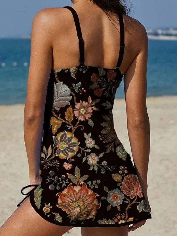Fiesta | Set de tankini floral cu grafic care acoperă burtica