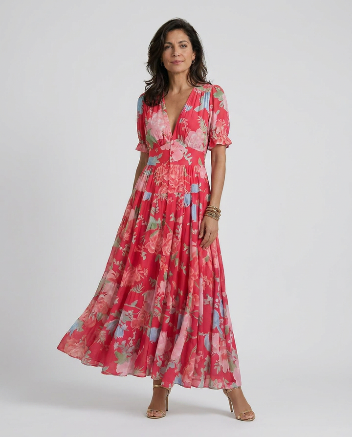 Minelda | Rochie elegantă cu model floral și decolteu în V