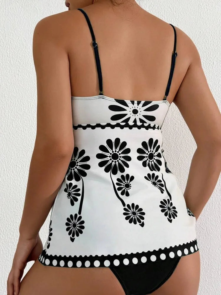 Margarita | Set tankini cu imprimeu de margarete care acoperă burtica