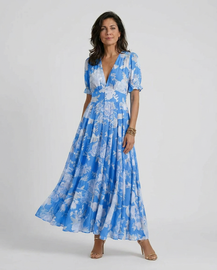 Minelda | Rochie elegantă cu model floral și decolteu în V